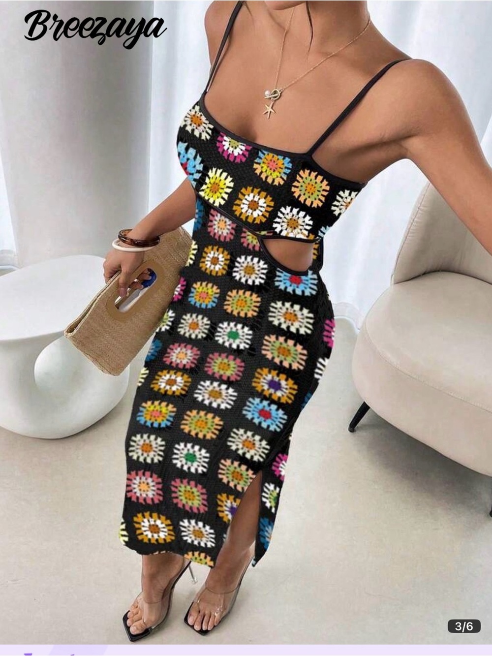 Women's Summer Dress Boho Digital Floral Print Hollow Out Backless Tie